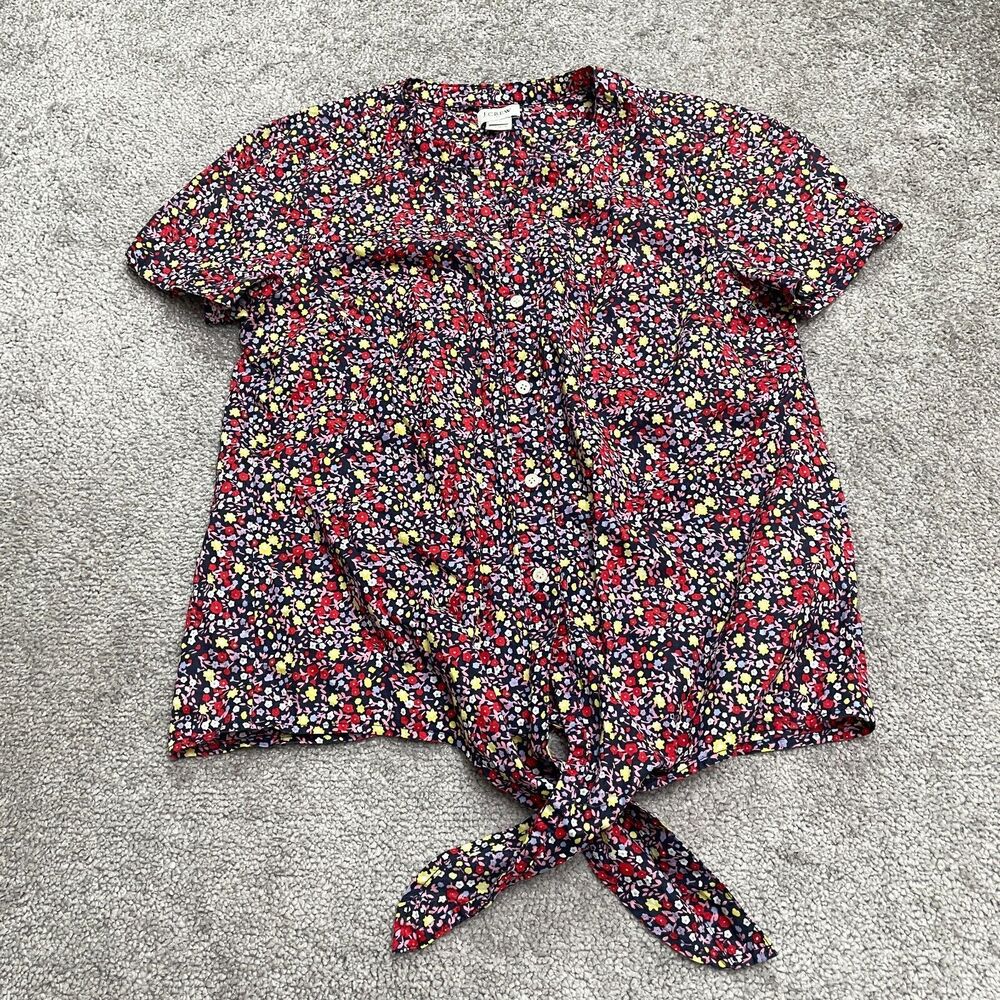 J.Crew Front Knot Blouse Womens XS Multi Floral Button Down Casual Cotton Top